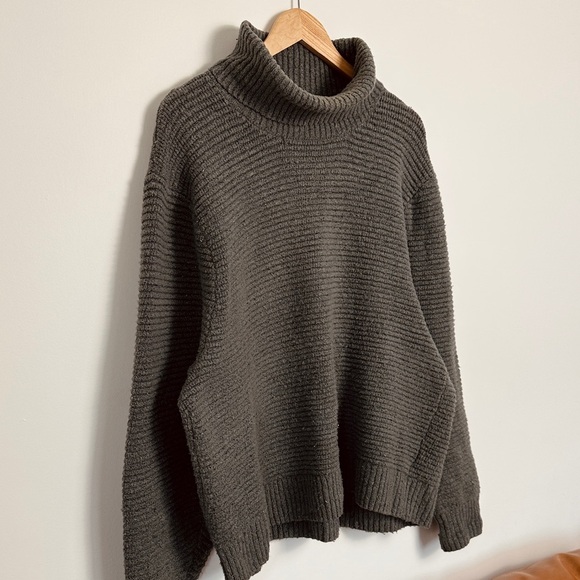 Ribbed Turtle  Neck Sweater - green fleck - cotton mix - Oversized L. - Picture 5 of 8